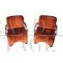 Pair of mid-century modern brick-coloured velvet armchairs, 1960s