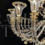 Sumptuous large chandelier in transparent, white and gold Murano glass