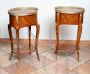 Pair of antique oval bedside tables with two drawers with inlays and bronzes