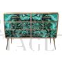 Wooden dresser covered in malachite effect glass with six drawers