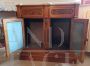 Antique sculpted sideboard with 2 doors and white marble top, early 19th century