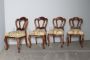 Set of 4 antique Louis Philippe chairs in walnut with carved backrest, Italy 1850s