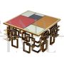 Low coffee table in chrome-gold steel with multicolor Murano glass top