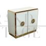 Small vintage sideboard in white Murano glass and brass, Italy 1980s