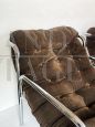 Pair of vintage armchairs in steel and brown Nubuck leather  