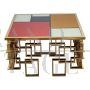 Low coffee table in chrome-gold steel with multicolor Murano glass top