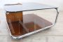 70s design coffee table in glass with wooden shelves