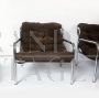 Pair of vintage armchairs in steel and brown Nubuck leather      