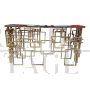 Golden double-sided sculpture console with multicolored Murano glass top