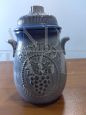 Vintage blue ceramic Rumtopf jar with lid