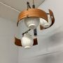 Vintage Swedish opaline glass and teak wood chandelier, 1950s