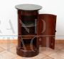 French Empire cylinder bedside table in mahogany feather with black marble top