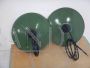 Pair of industrial green metal saucer lamps, 1940s