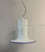 Pair of Vistosi pendant lights in white and blue Murano glass