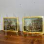 Antique pair of 18th century glass paintings with peasant scenes