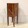 Antique Directoire bedside table cabinet in inlaid walnut, 19th century Italy