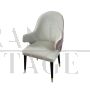 Design end chair in pink and white velvet