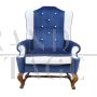 Pair of bergère vintage armchairs in blue and white velvet