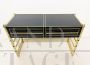 Vintage black glass and brass console desk, 1970s