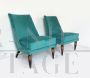 Pair of vintage design armchairs from 1970s in teal velvet