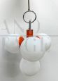 Orange Stilnovo chandelier with white Murano glass spheres