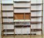 Vintage modular bookcase wall unit in maple and mahogany with print