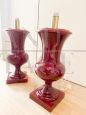 Pair of burgundy ceramic candlestick table lamps, 1970s