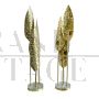 Pair of large lamps with polished brass leaves