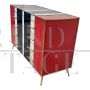 Dresser with 4 drawers in red, white and black colored glass