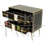 Dresser with three drawers in black and colored glass