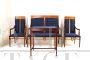 Liberty lounge with armchairs, sofa and coffee table in beech wood and blue velvet