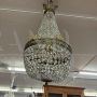 Large antique hot air balloon chandelier from the late 19th century with crystal drops