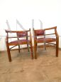 Set of 4 Art Deco tub chairs in wood and burgundy skai, Italy 1940s