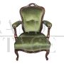 Antique armchair from the Louis Philippe era in green Genoa velvet