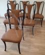 Set of 6 vintage 1950s rosewood and brown leather dining chairs