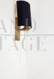 Vintage glass and brass wall light with black lampshade