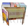 Design sideboard in multicolored glass with illuminated mirror interior