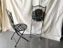 Pair of vintage folding garden chairs in iron and ceramic