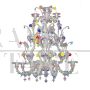 Murano glass chandelier in Rezzonico style with multicolored small flowers