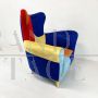 Pair of asymmetric design armchairs in multicolored velvet