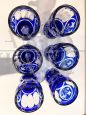 Set of 12 glasses and goblets in finely decorated blue Murano glass, Italy 1970s