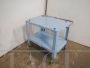 Industrial style light blue metal food trolley from the 70s