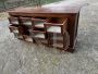 Antique pasta shop counter cabinet in solid larch from the mid-19th century