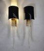 Vintage glass and brass wall light with black lampshade