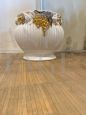 Pair of vintage round white ceramic vases with golden grapes