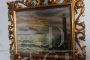 1940s painting depicting a marina with lighthouse, signed