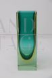 Small 1970s vase in aqua green and yellow submerged Murano glass