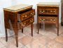 Pair of antique Louis XIV bedside tables with inlays and bronzes and with marble top