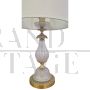 Table lamp in Murano glass and bronze with fabric lampshade