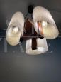 Scandinavian design chandelier from the 70s in glass and teak